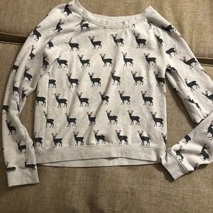 Deer Print Crewneck Sweatshirt Top Animal Pattern Pullover Cotton Size Medium‎ M